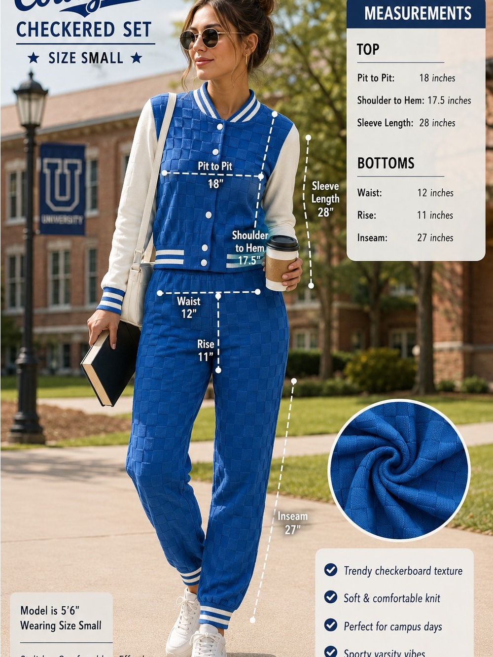 Blue Checkered Varsity Jacket & Jogger Set